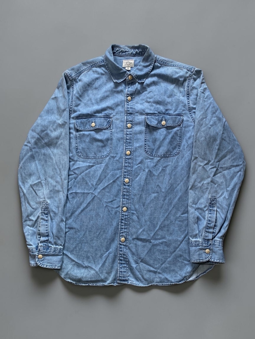 J Crew Mens Blue Denim Button Down Utility Shirt Size M Workwear